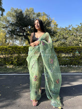 Stylish Olive Green Organza Special Saree